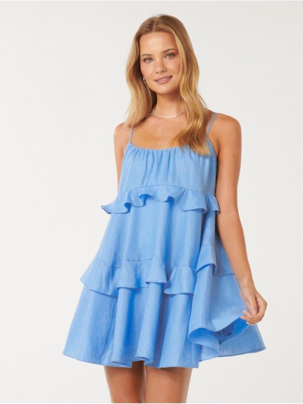 Ever New tiered swing mini dress in baby blue size 4